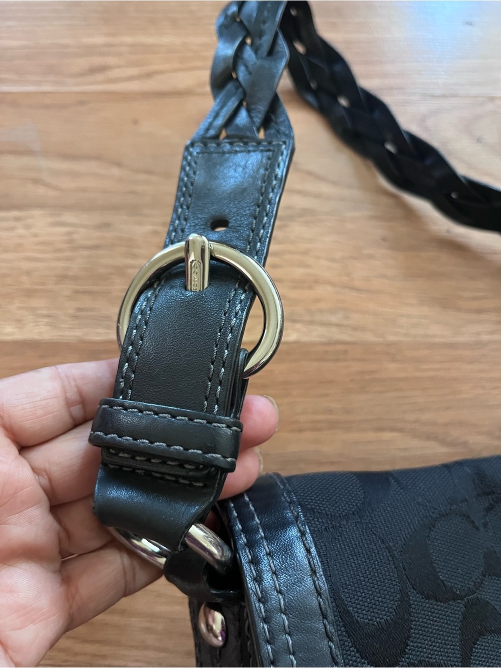 Coach Chelsea Black Signature Flap Canvas Braided Strap Shoulder Bag - Picture 6 of 12